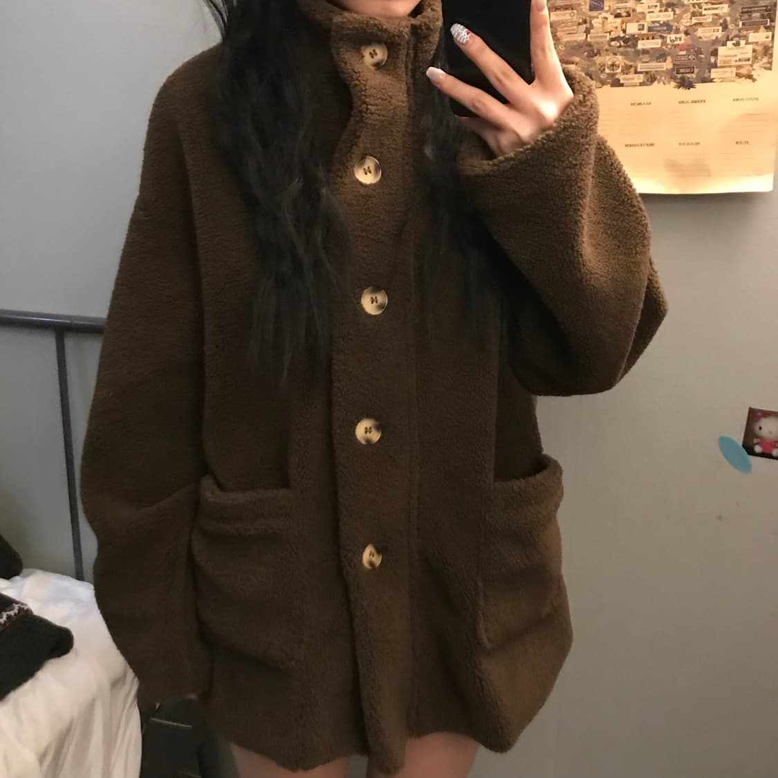 Vintage 모리걸 라떼갸루 브라운 하이넥 뽀글이 자켓 상품이미지1