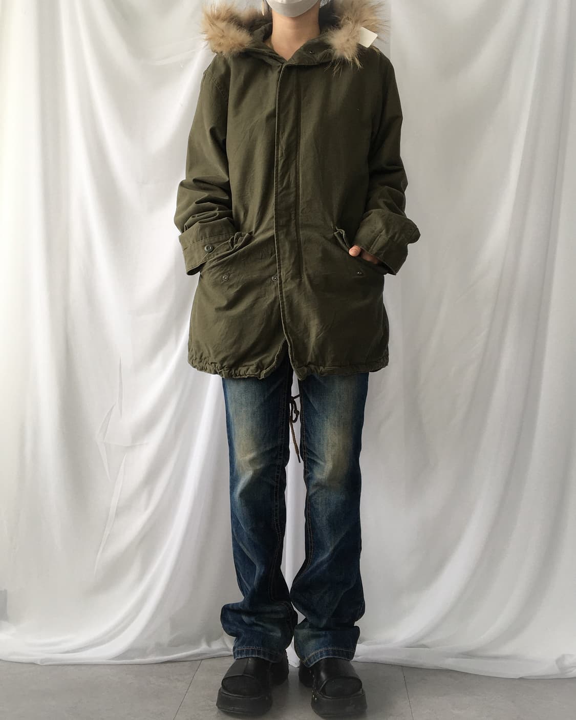 Fake fur hood military khaki jacket 상품이미지8