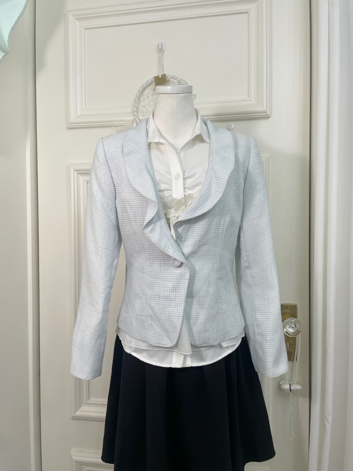 ice blue tweed ruffle spring jacket 상품이미지1