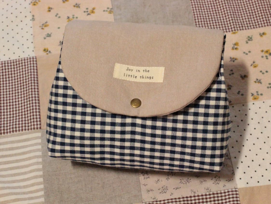 핸드메이드 네이비체크 박스 파우치 상품이미지2