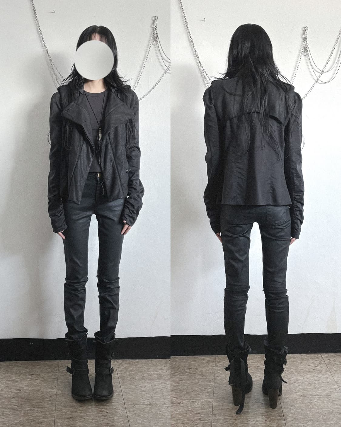 샤론 워숍 사선버튼 셔링슬리브 레더 펜싱자켓 상품이미지3