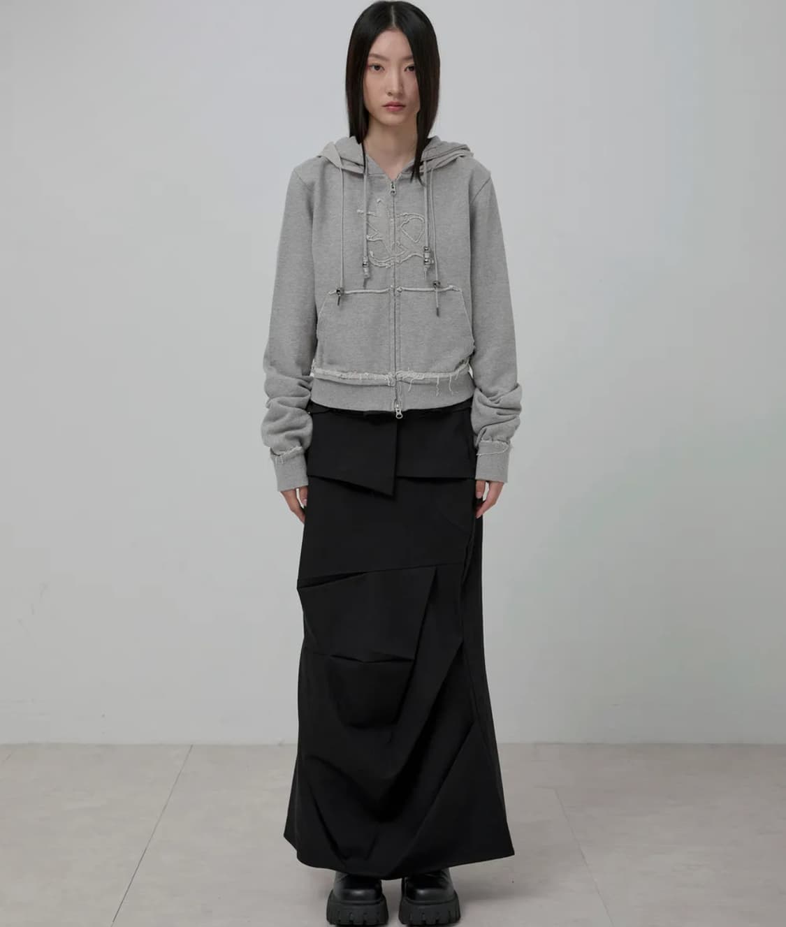 플레어업 레이어드 후드집업 그레이 2사이즈 상품이미지2