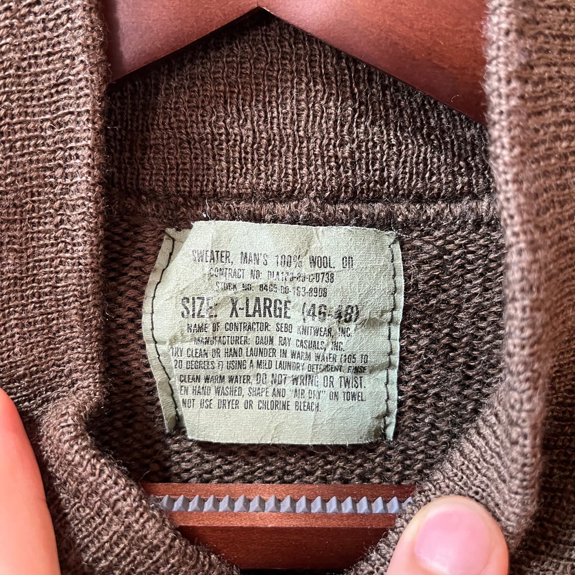 80s US ARMY 미군 보급 울 100 헨리넥 니트  상품이미지4