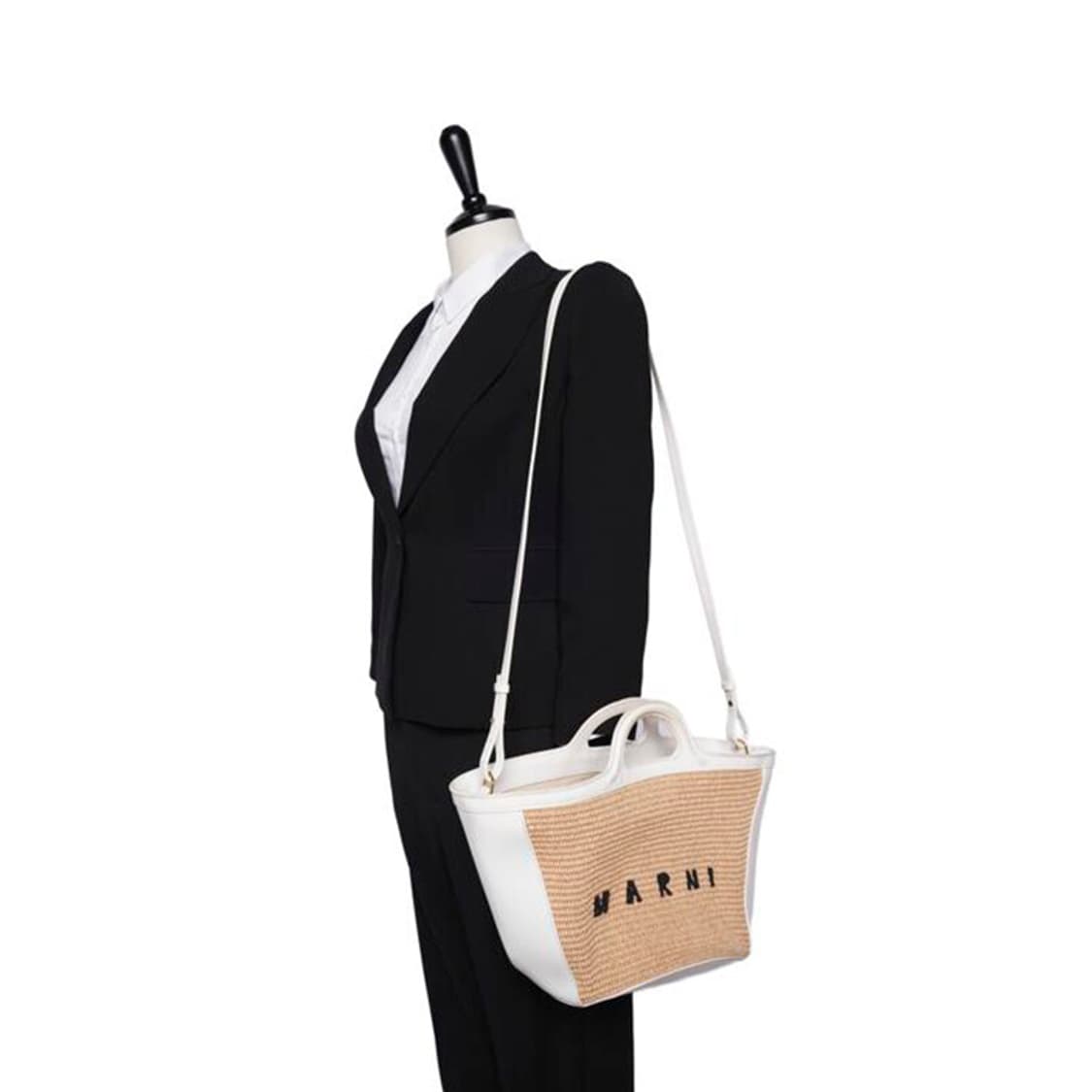 (중고) 마르니 화이트 베이지 라피아 트로피칼 스몰 토트백 상품이미지4