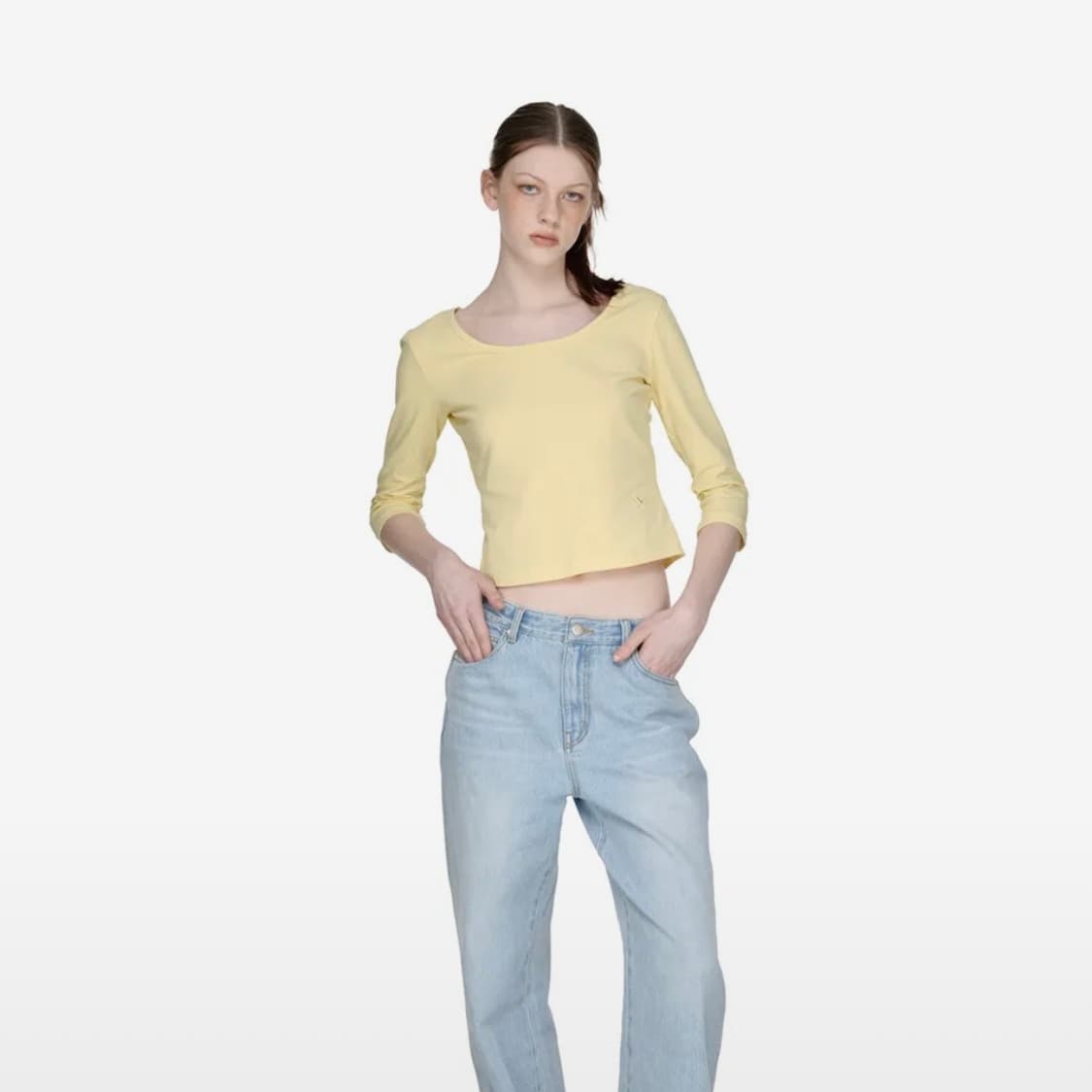 썬번프로젝트 쓰리쿼터 스쿱넥 슬리브탑 옐로우 상품이미지1