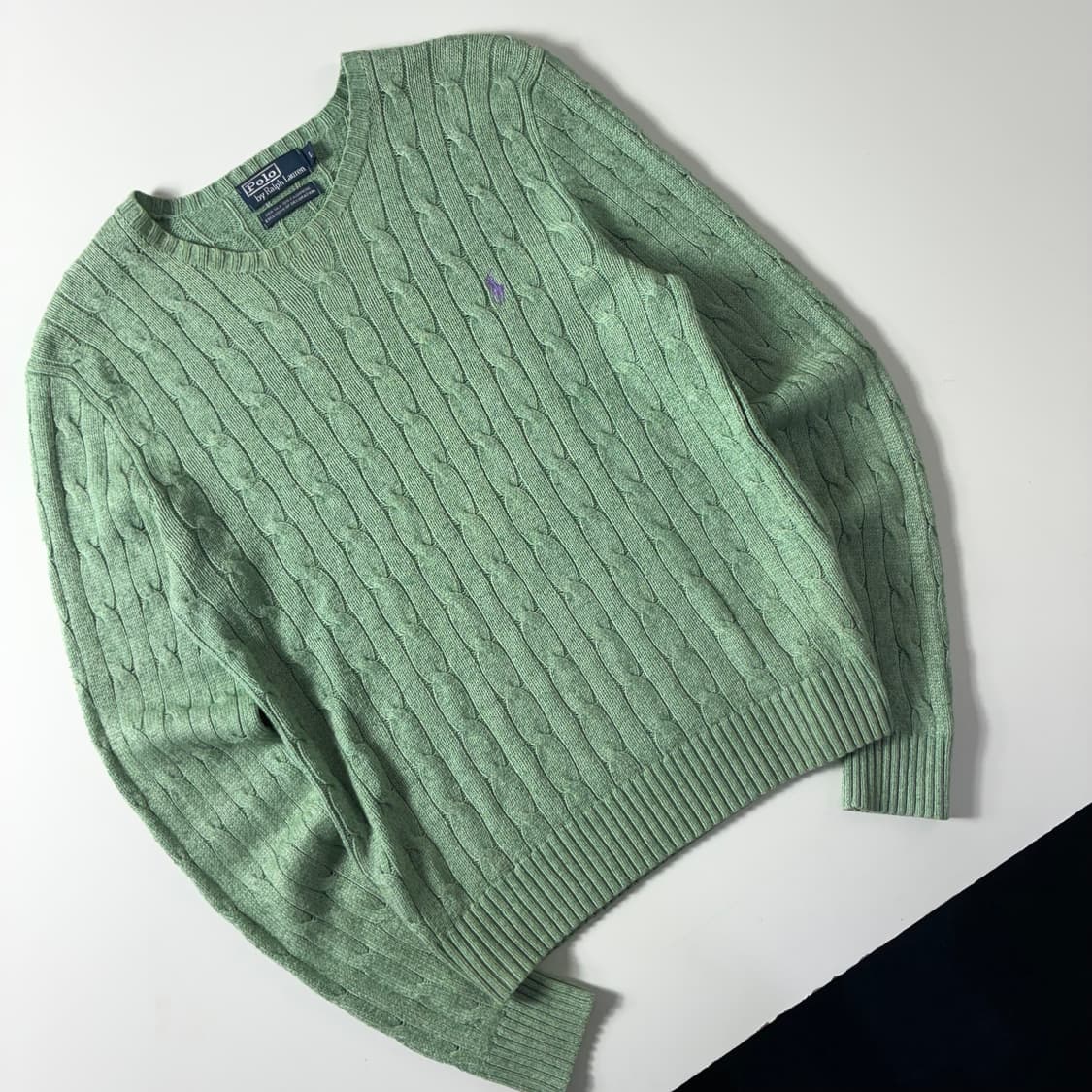 Polo  폴로 랄프로렌 자수 실크캐시미어 라이트그린 꽈배기 니트 상품이미지2