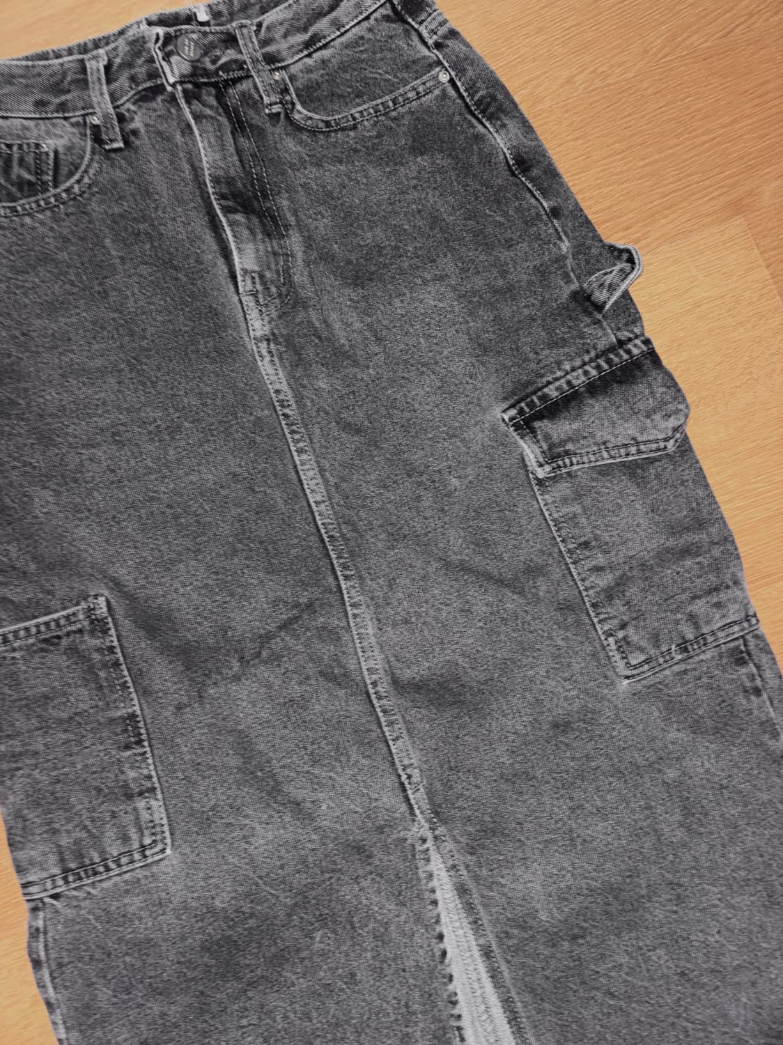 블랙 데님 흑청 카고 롱 스커트 상품이미지2