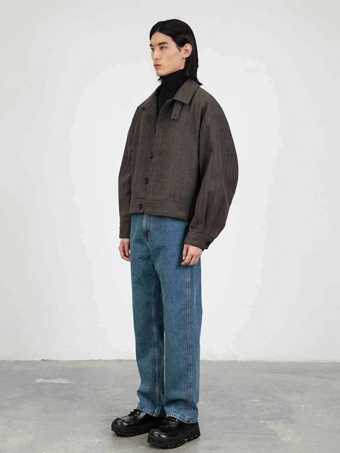 (L) AMOMENTO 패디드 크롭 울 스트라이프 블루종 상품이미지2