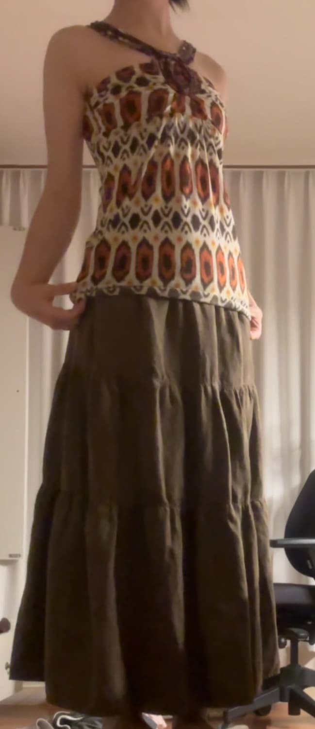 스웨이드 롱 티어드 캉캉 스커트 모리 상품이미지2