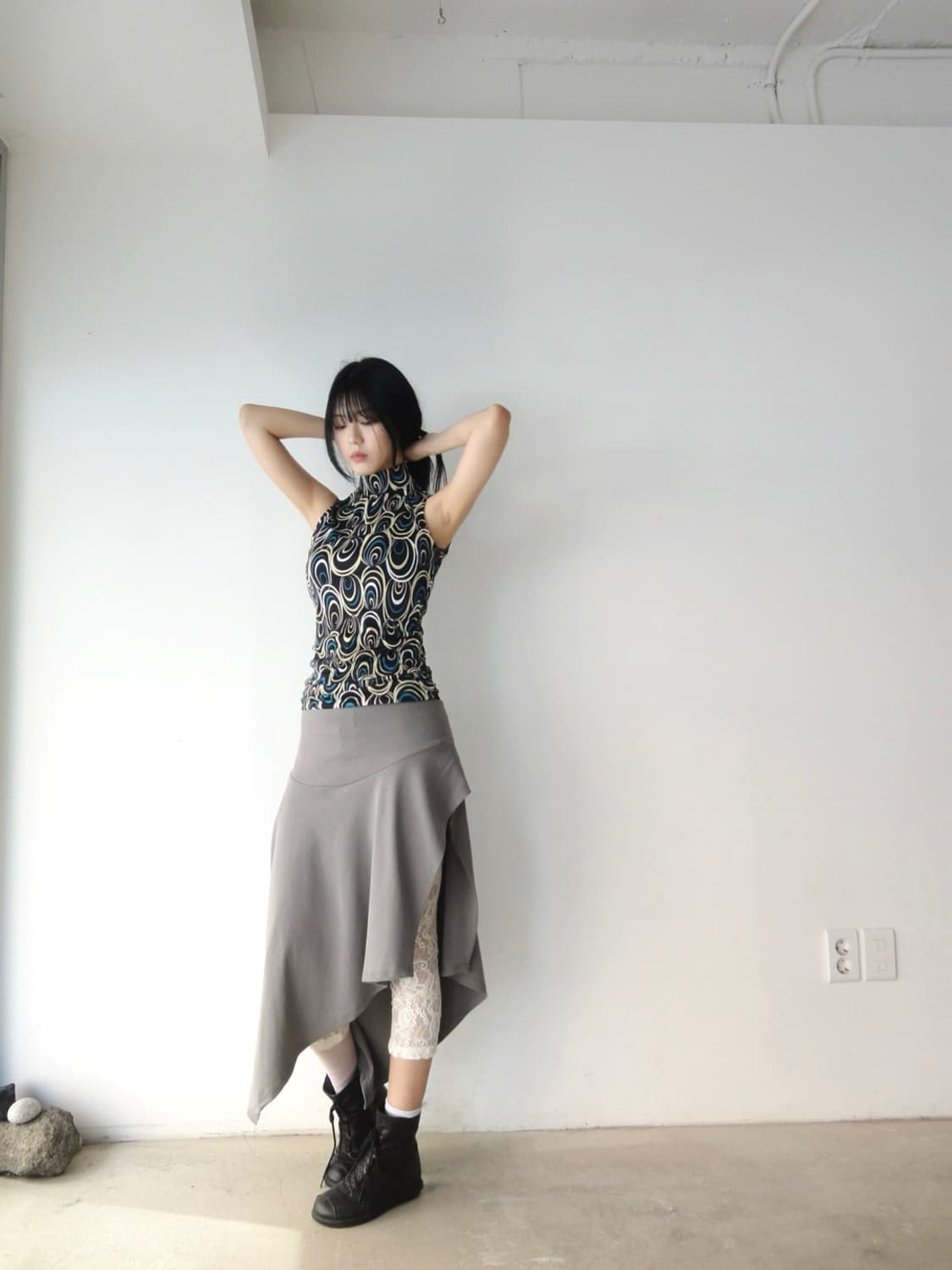 Ring pattern halter sleeveless / green 상품이미지1