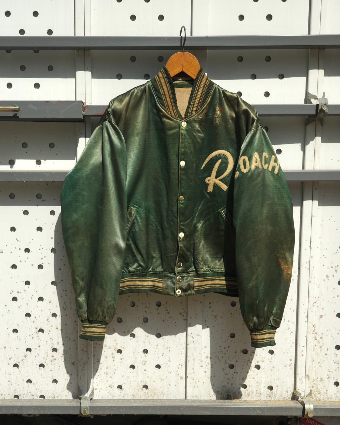 50s ‘R’ ‘Coach’ 울 펠트 패치 나일론 새틴 레터맨 자켓 상품이미지1