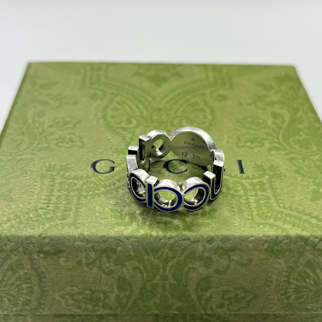 새상품 구찌 반지 인터로킹 G 에나멜 링 실버 블루 에나멜 상품이미지7