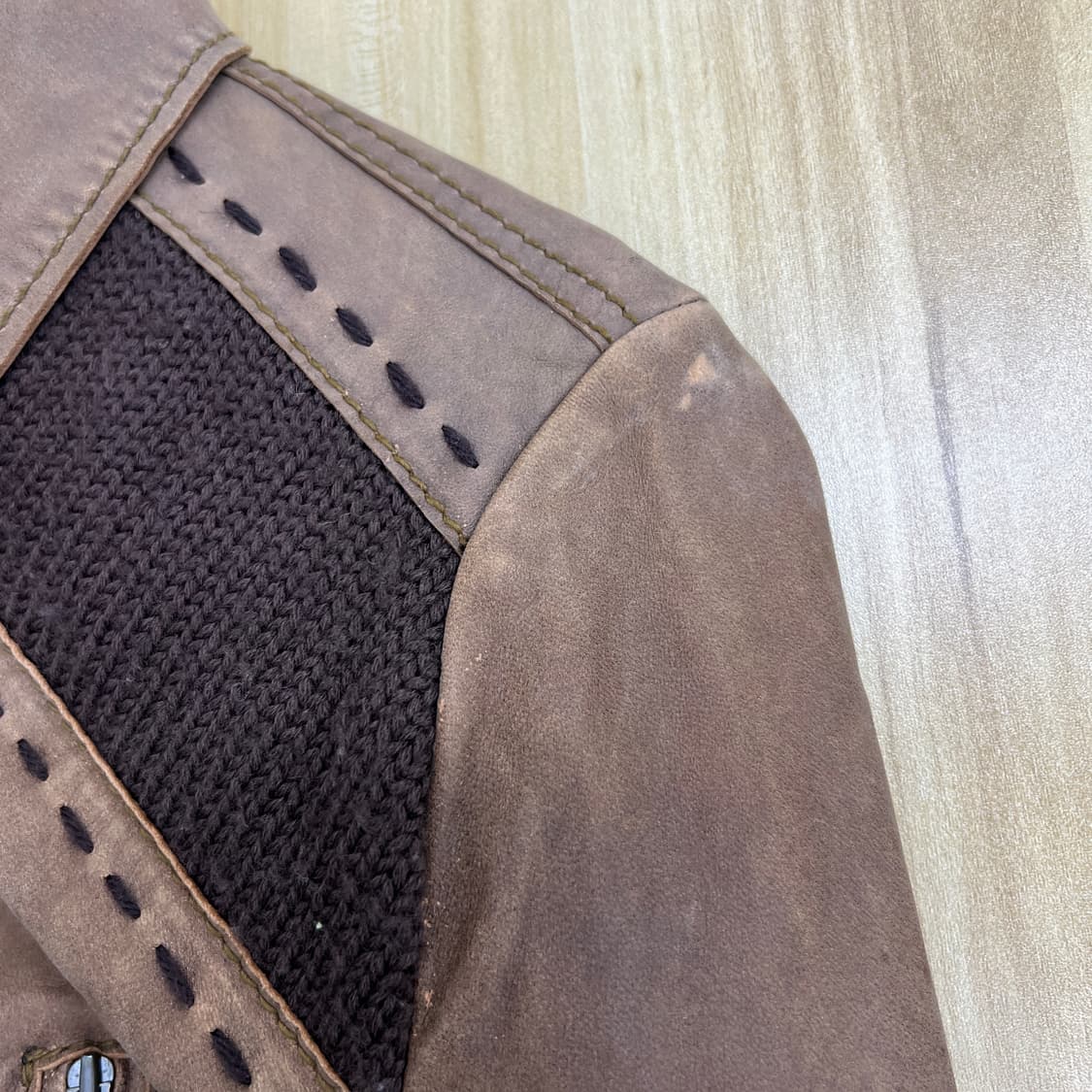 Je Judith 브라운 니트 배색 스웨이드 양가죽 자켓 40 상품이미지10