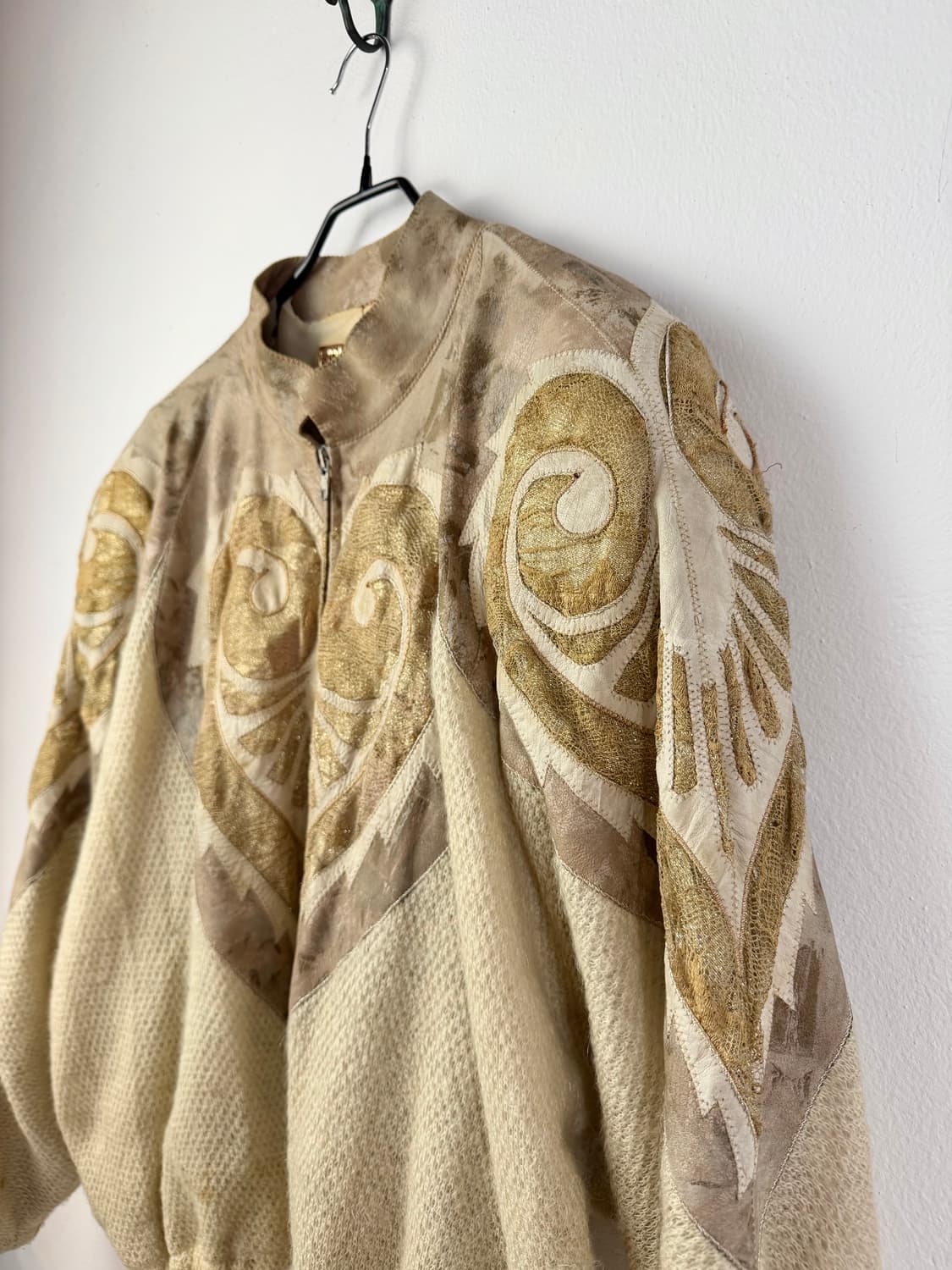 70s 로베르토 카발리 레더 믹스드 니트 블루종 상품이미지3