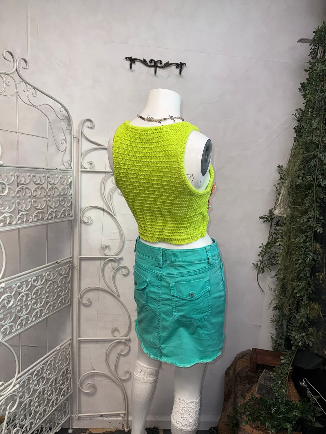 Lime knit flower crop sleevless 상품이미지3