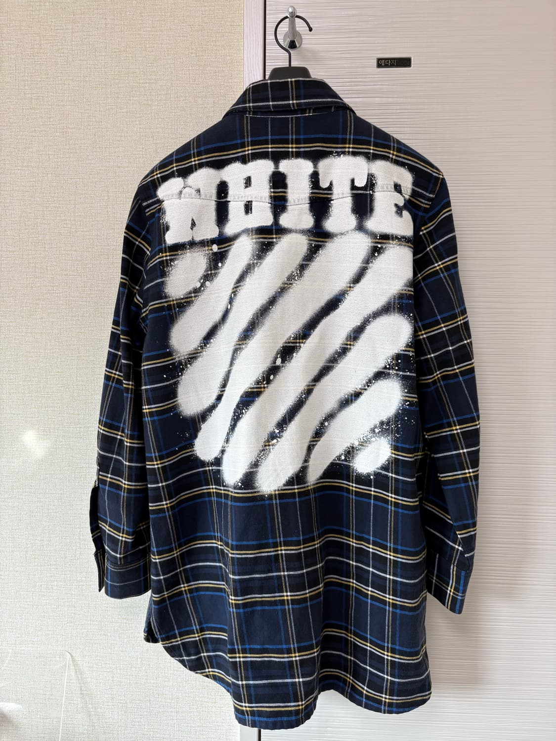 오프화이트 17S/S 스프레이 플란넬 체크 셔츠 네이비 M 상품이미지2