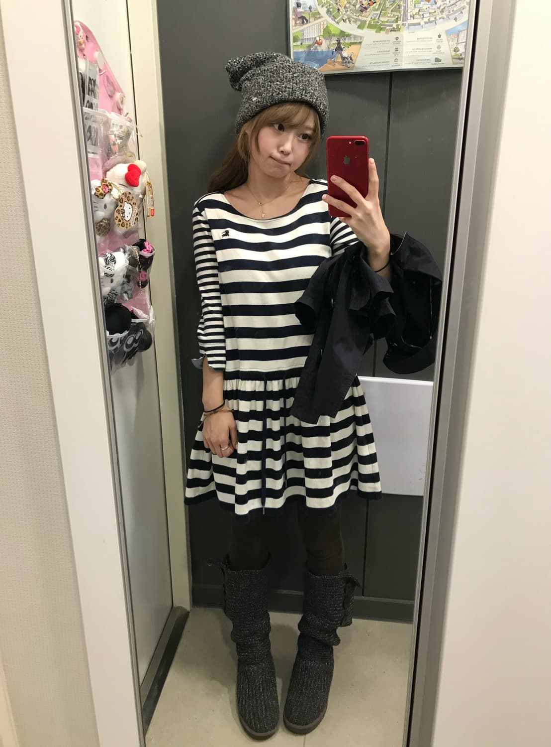 네이비 버버리 니혼진 원피스 숏 트렌치 코트 코디세트 상품이미지3