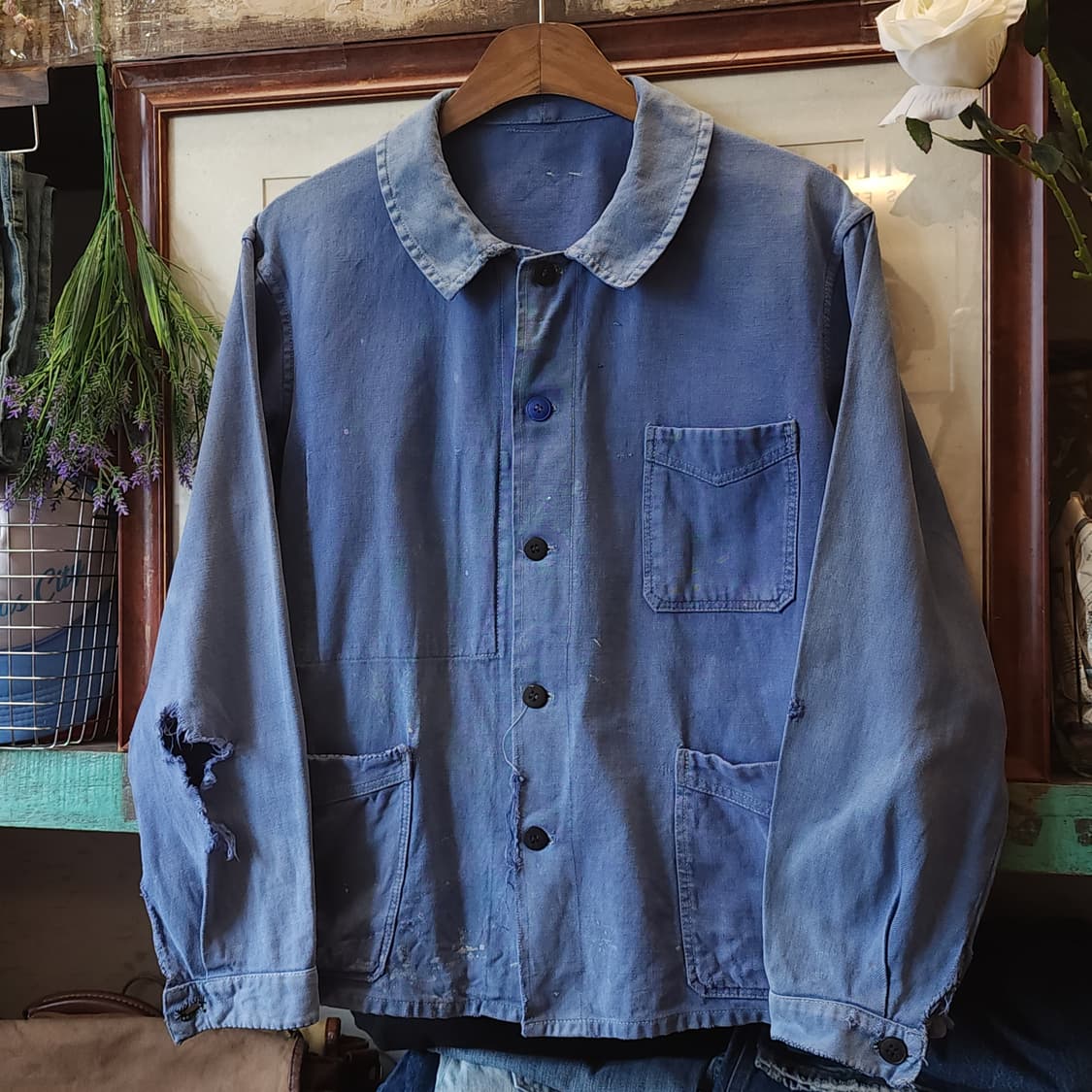 60s 프렌치 워크자켓 프렌치자켓 페이딩 블루 썬페이딩 m 상품이미지2