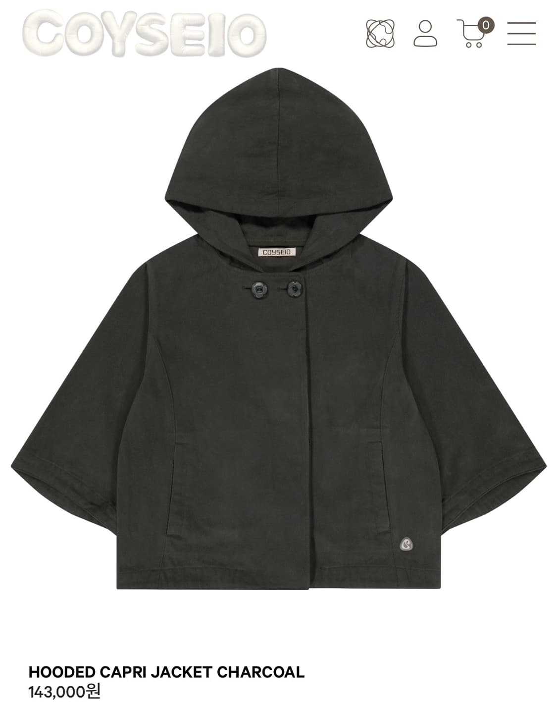 코이세이오 HOODED CAPRI JACKET CHARCOAL 상품이미지1