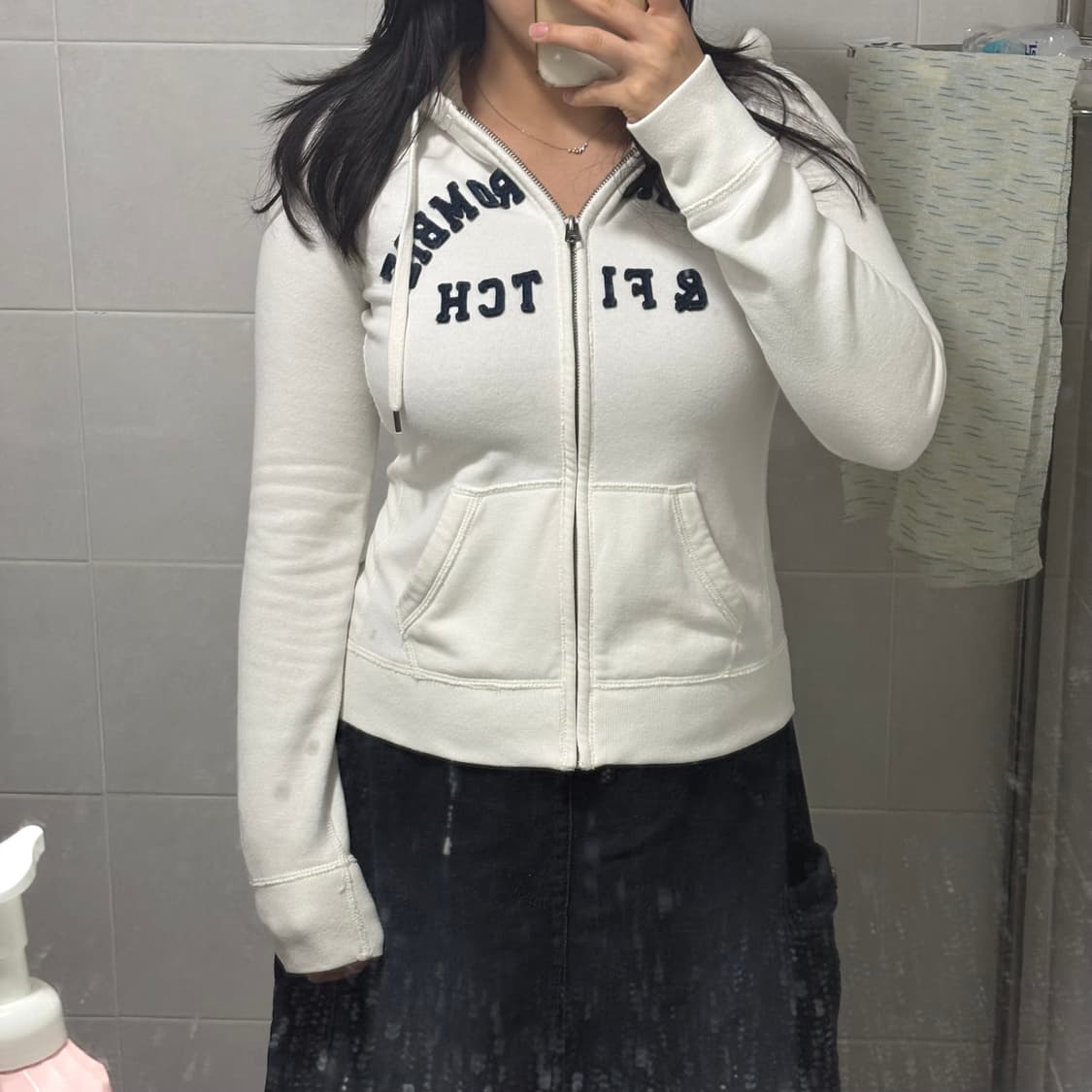 초대장) 아베크롬비 딱붙 후드집업 (아이보리-네이비 M) 상품이미지3