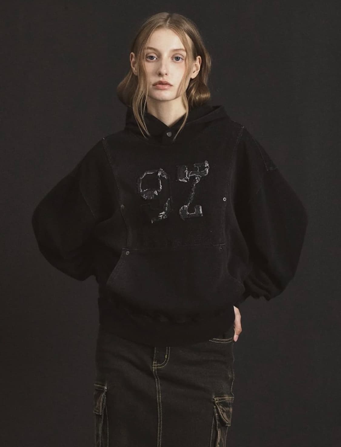 프렌다 Indigo washed hoodie black 워싱 후드티 s 상품이미지3