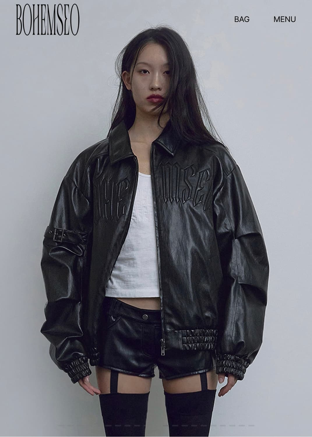 보헤미안서울 엠보 로고 레더 점퍼 상품이미지1