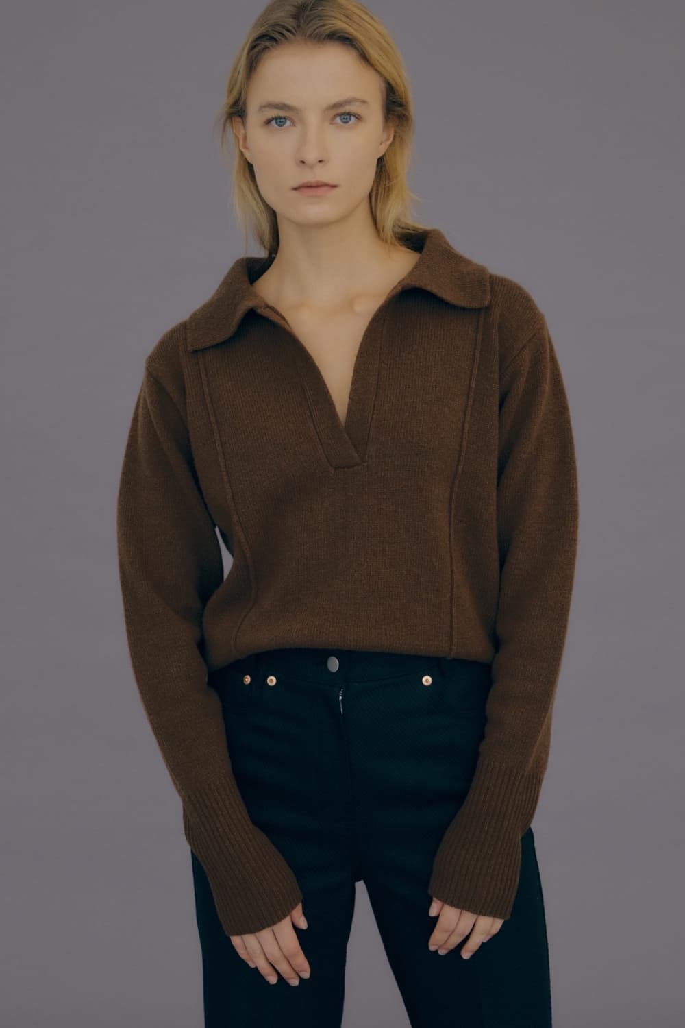 문선 램스울 핀턱 카라 니트 남녀공용 상품이미지2