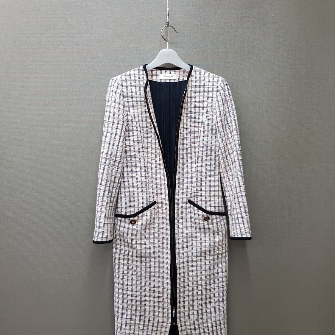 모조에스핀 트위드 배색 포켓 롱 자켓 및 원피스 55사이즈 상품이미지2