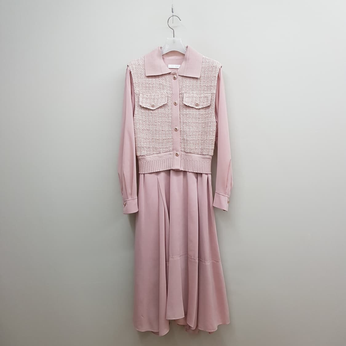 한섬 SJSJ 2023 트위드 배색 플리츠 롱 원피스 82-94-160 상품이미지1