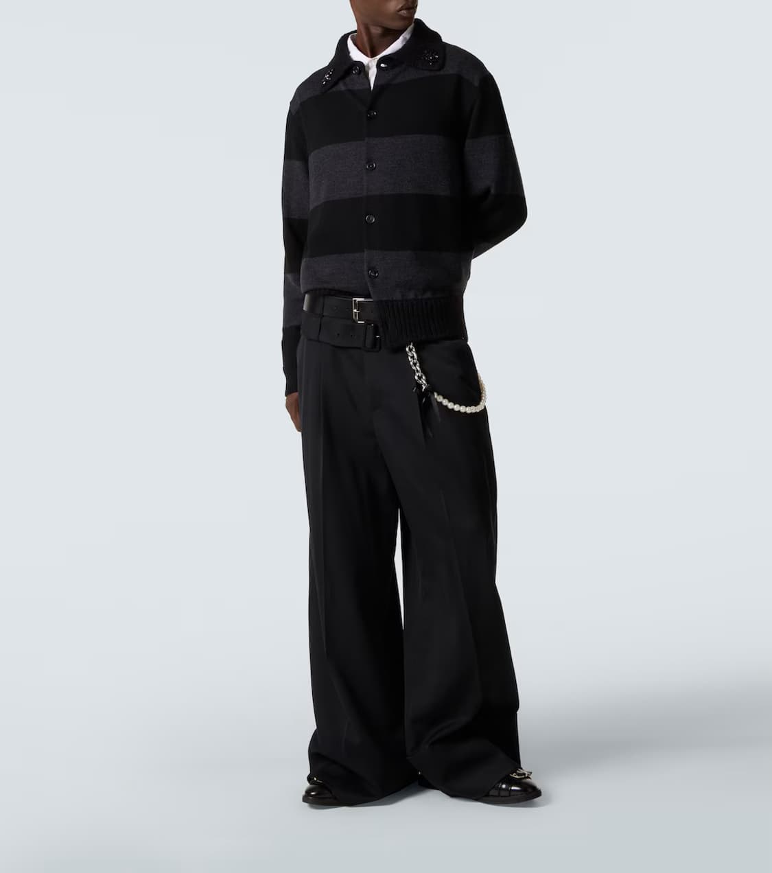 [L]시몬로샤 비즈 스트라이프 폴로 니트/블랙 상품이미지3