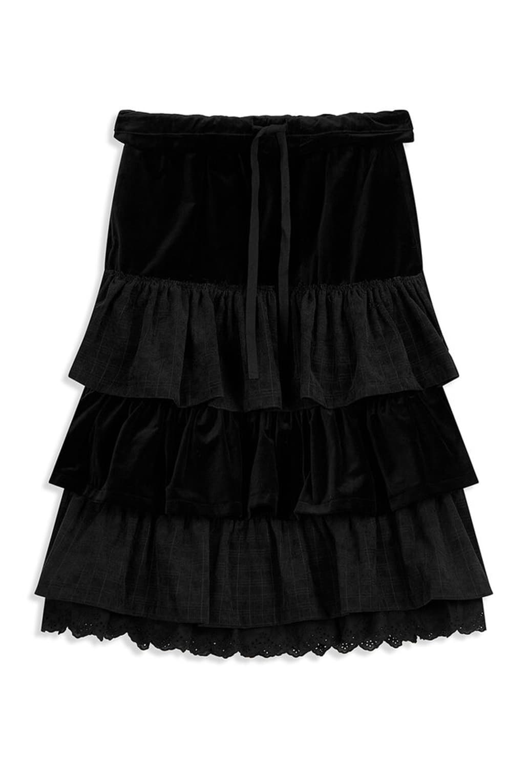 오픈와이와이 벨벳 롤드 웨이스트 티어드 스커트 블랙 상품이미지1