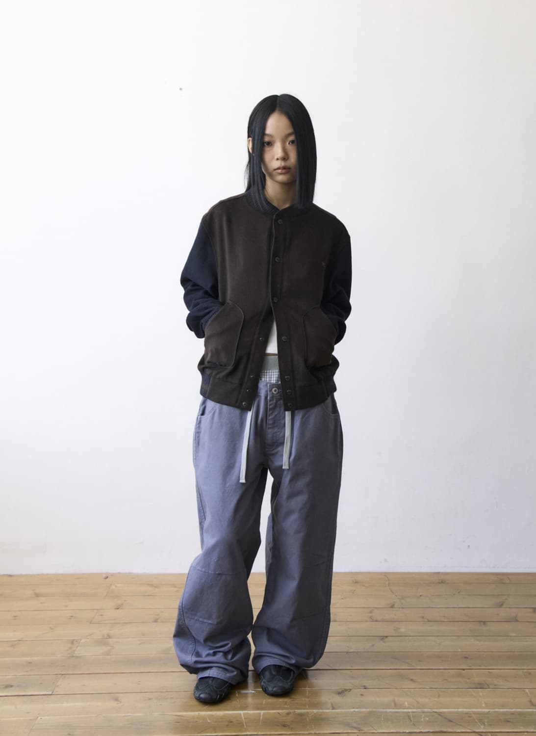 TCM mini logo varsity jacket (brown/navy 상품이미지1