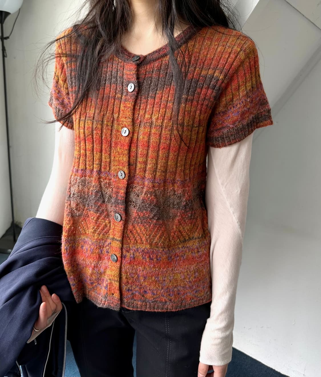 Mohair blend panel knit cardigan top 상품이미지9