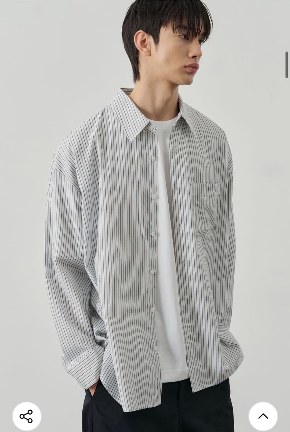 (L) 알리스 포인티드 실키 스트라이프 셔츠 [화이트] 판매 상품이미지2