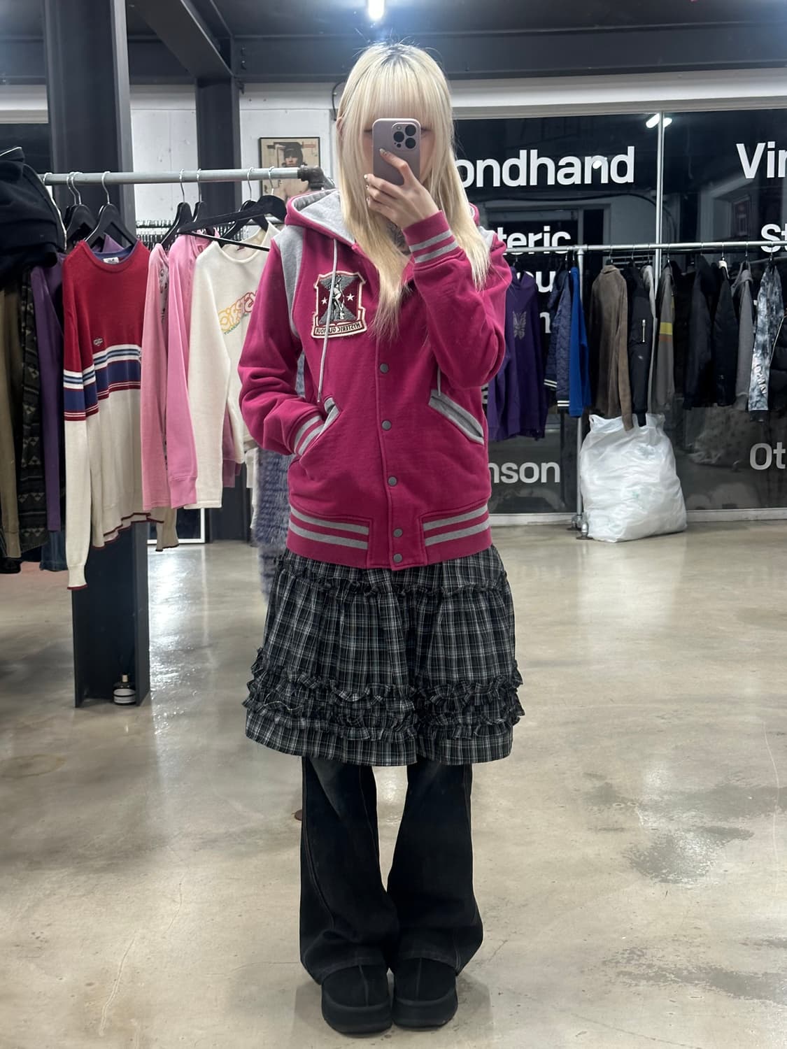 히스테릭 글래머 핑크 배색 후드 집업 상품이미지2