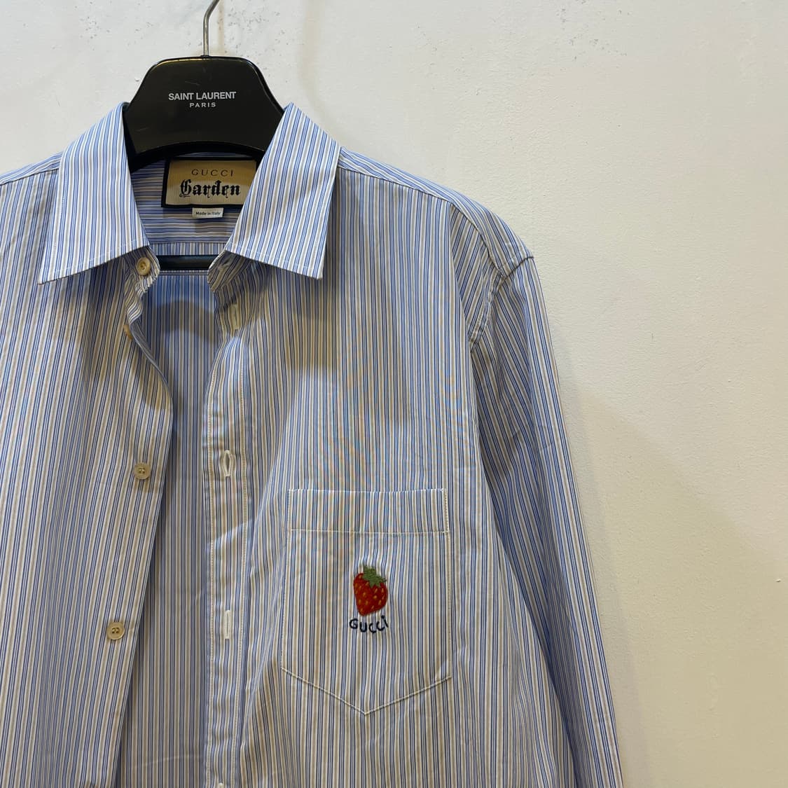 구찌 스트라이프 가든 딸기 로고 포켓 셔츠 상품이미지5
