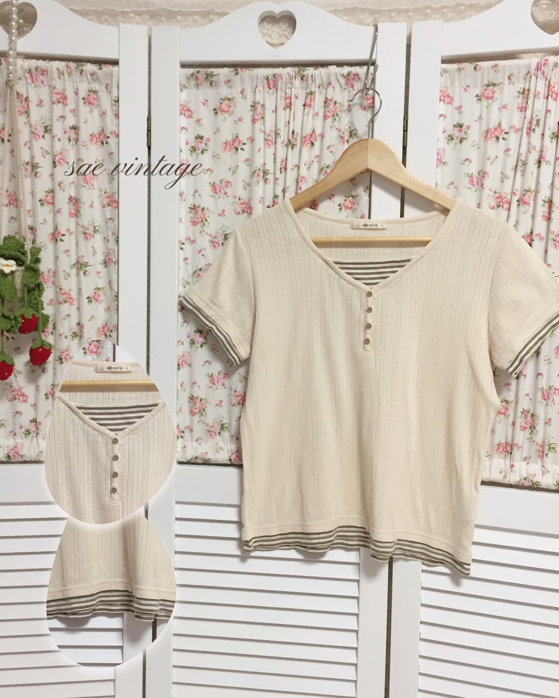 빈티지 모리걸 스트라이프 레이어드 반팔 상품이미지1