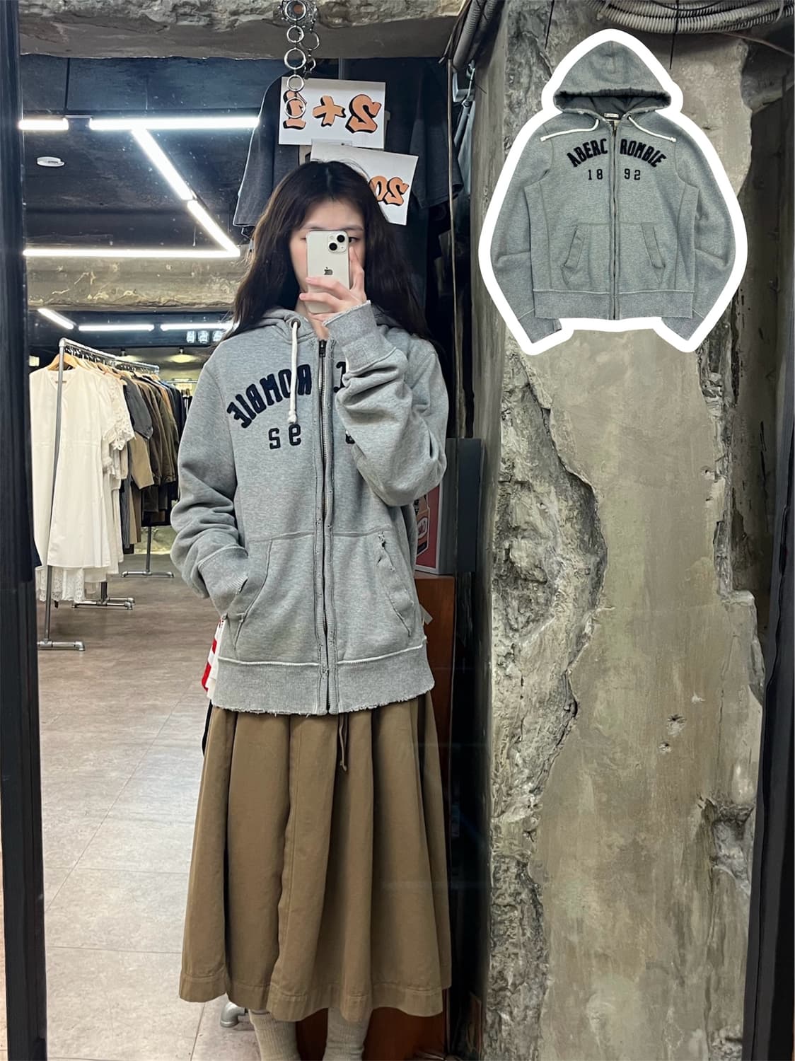 아베크롬비 기모 후드집업 그레이 L #csz3998 상품이미지1