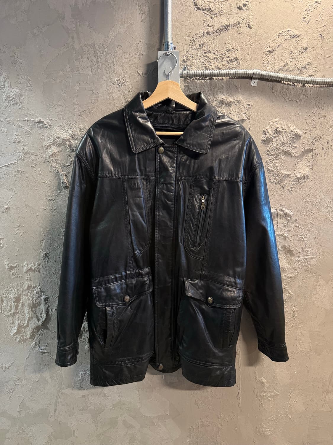 리얼레더 소가죽 필드 자켓 멀티포켓 집업 블랙 XL 상품이미지1