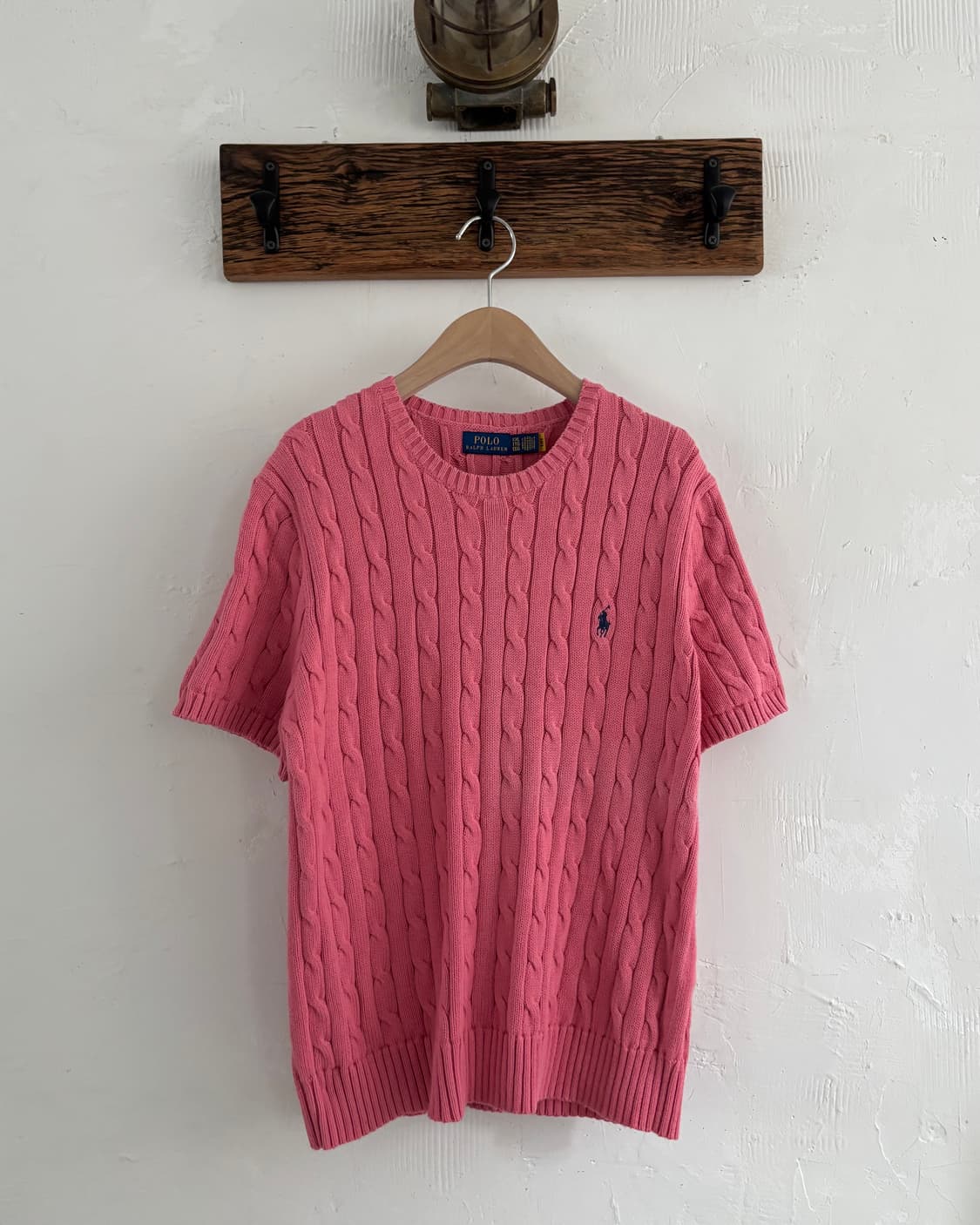 Polo 폴로 랄프로렌 QR라벨 핑크컬러 케이블 반팔 니트 상품이미지4