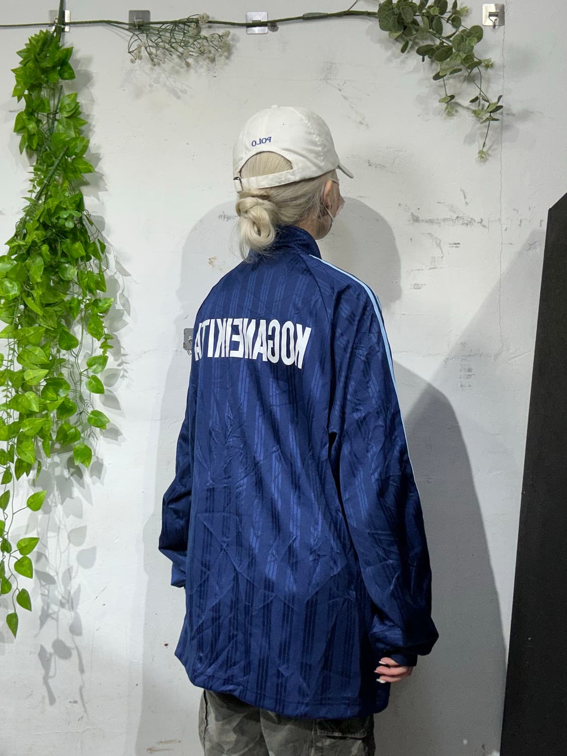 아디다스 일본판 빅 로고 네이비 블루 삼선 오버핏 트랙탑 져지 L  상품이미지3