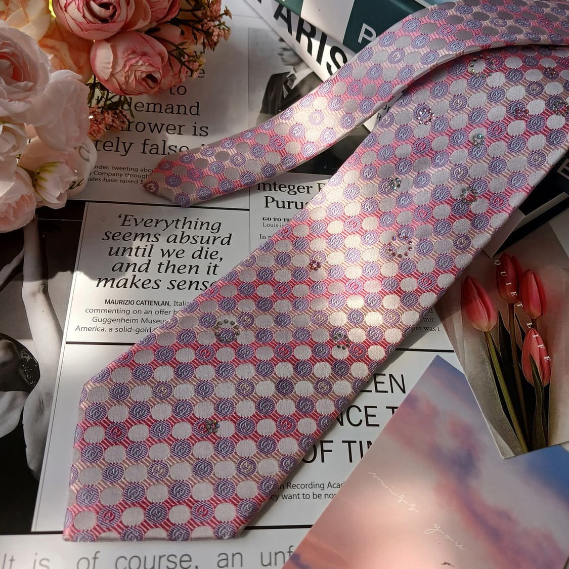 밀라숀 실크 핑크 로고 패턴 넥타이 9.5cm S~A+등급 E809
 상품이미지4