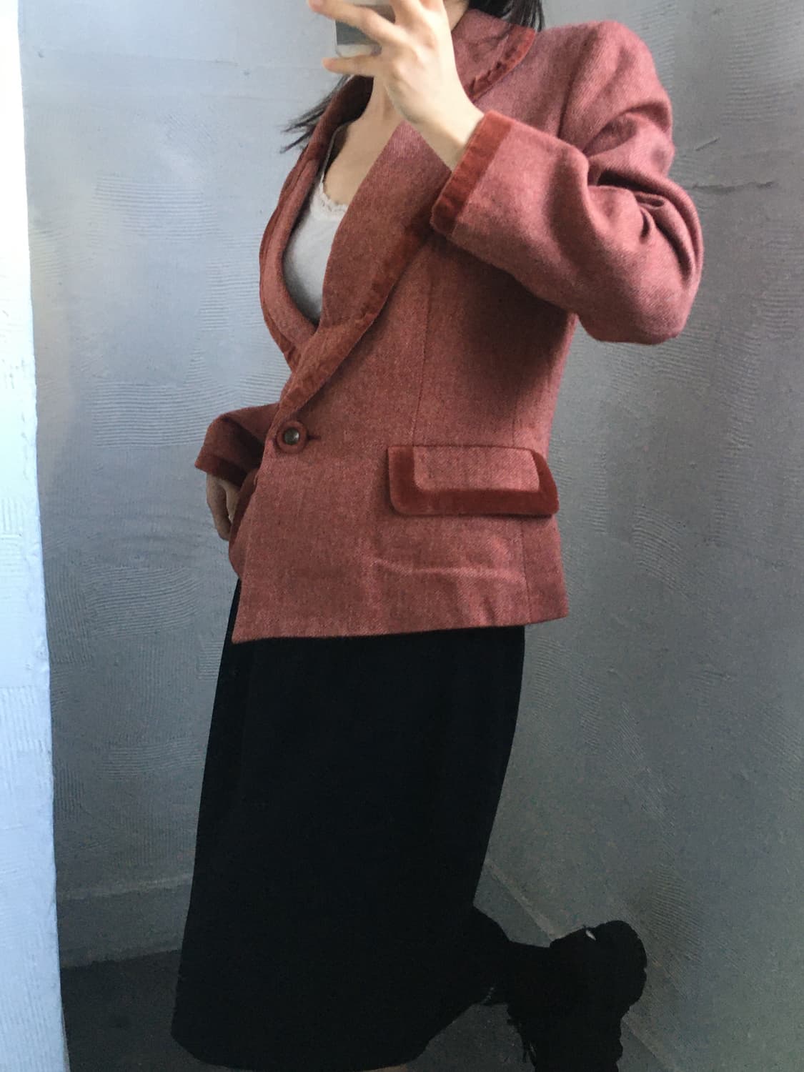 Dior 크리스찬 디올 레드 브라운 트위드 벨벳 블레이저 상품이미지2