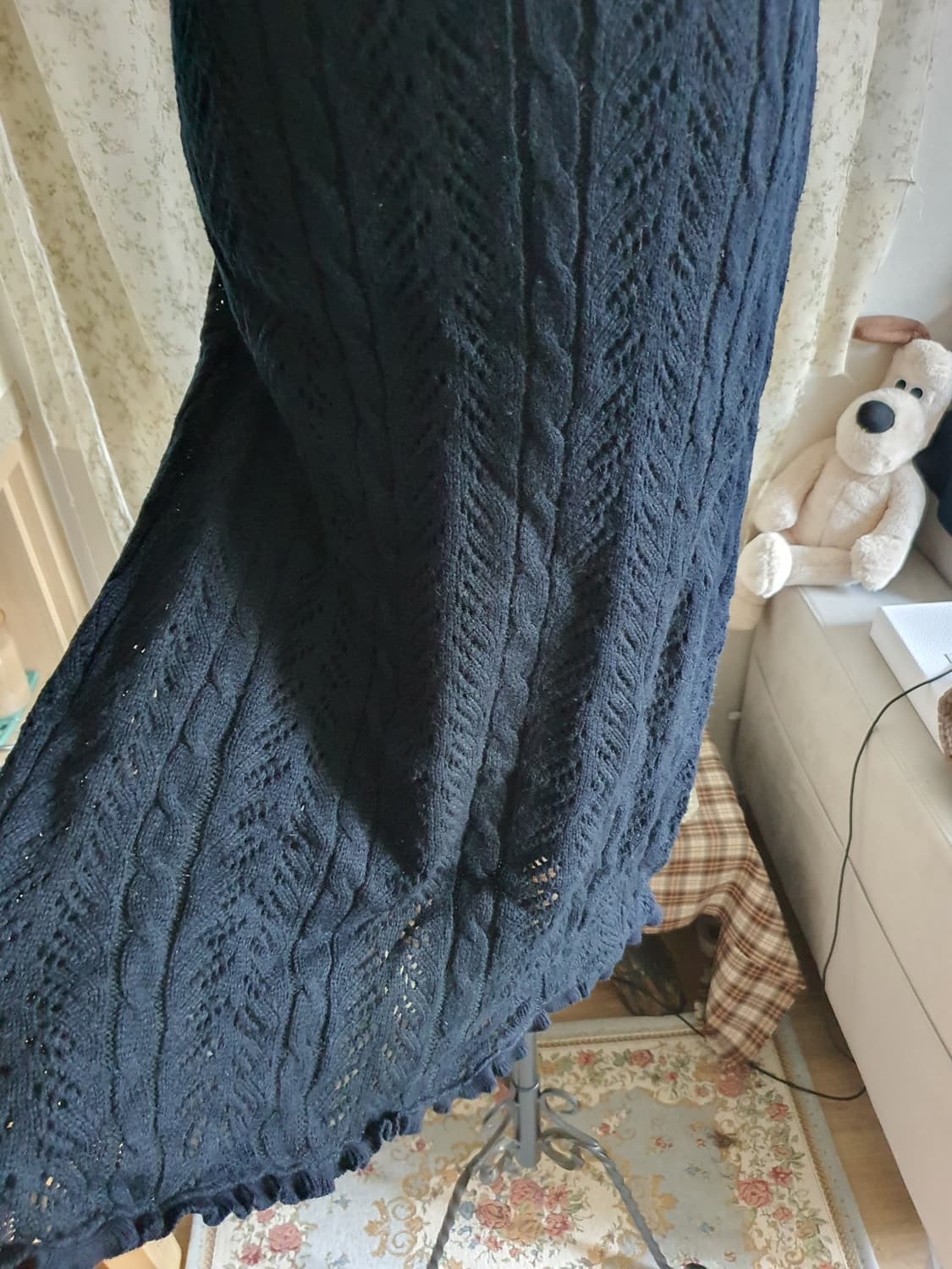 [모리걸] 손뜨개 니트 롱 원피스 네이비 반팔 상품이미지3