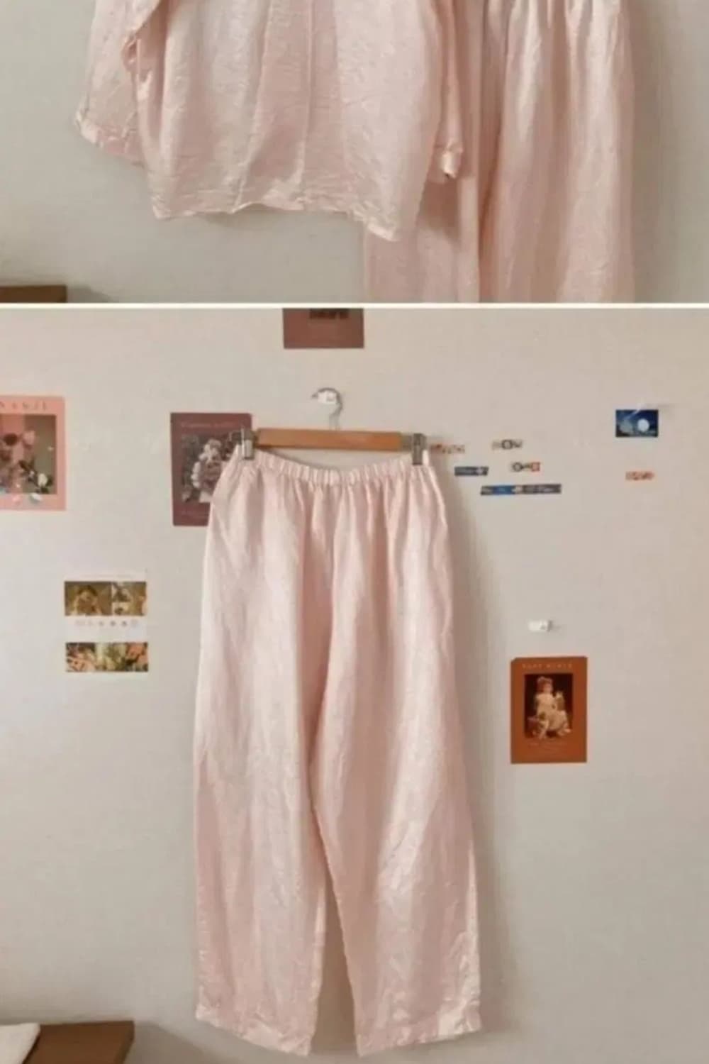 빈티지 핑크 실크 파자마 상하세트 L 상품이미지3