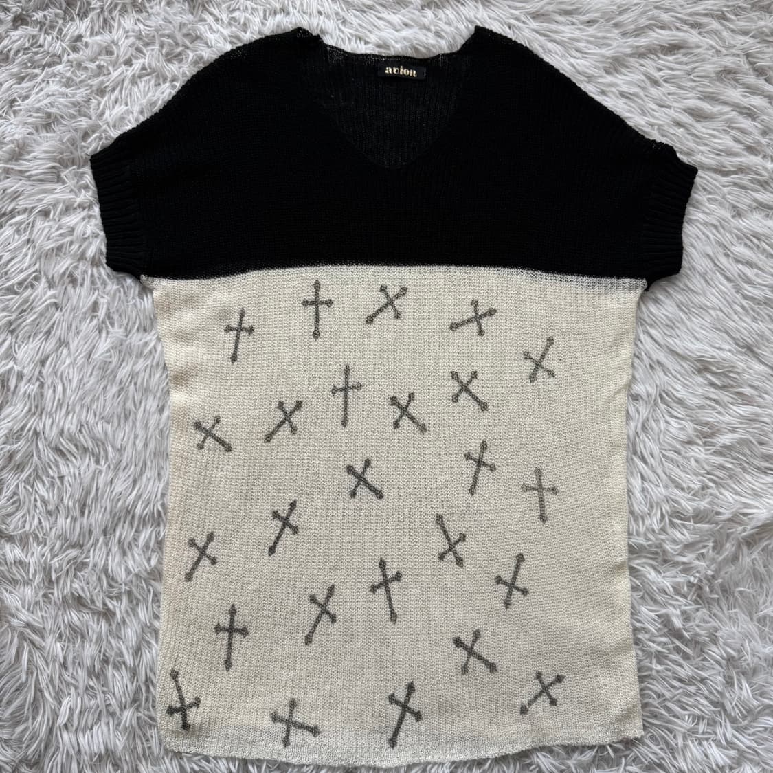 AUION 일본빈티지 y2k반팔 니트 레이어드니트 펑크 반팔니트 L 42 상품이미지2