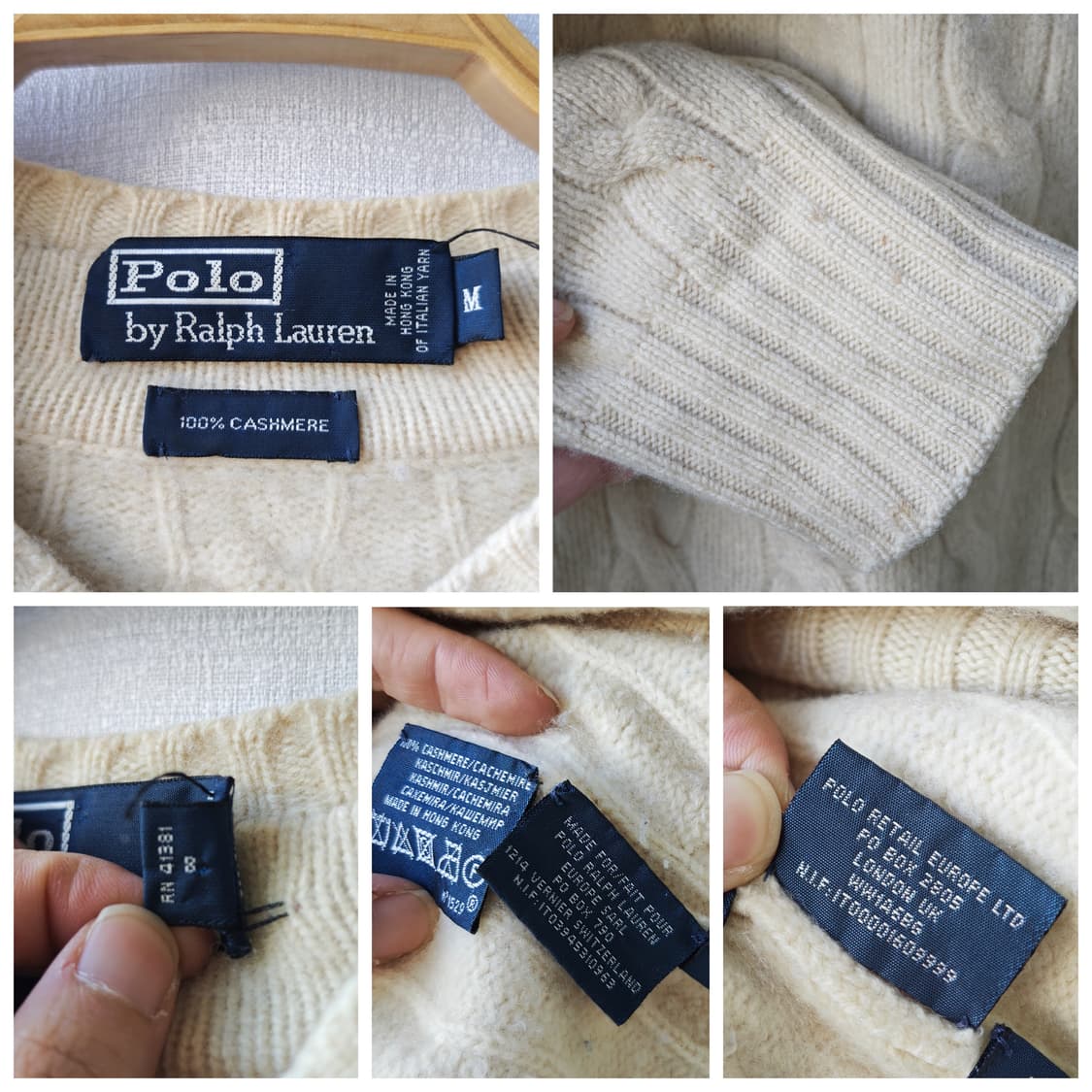 폴로 랄프로렌 캐시미어 100% 크리켓 니트 아이보리 M 상품이미지10