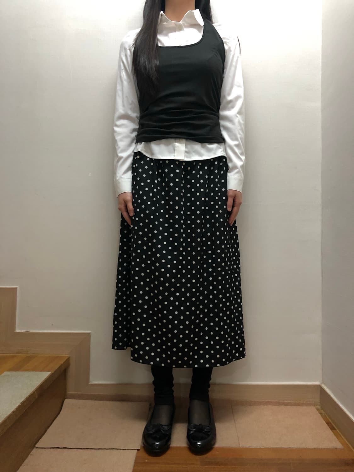 빈티지 블랙 도트 레이어드 롱 스커트 상품이미지3