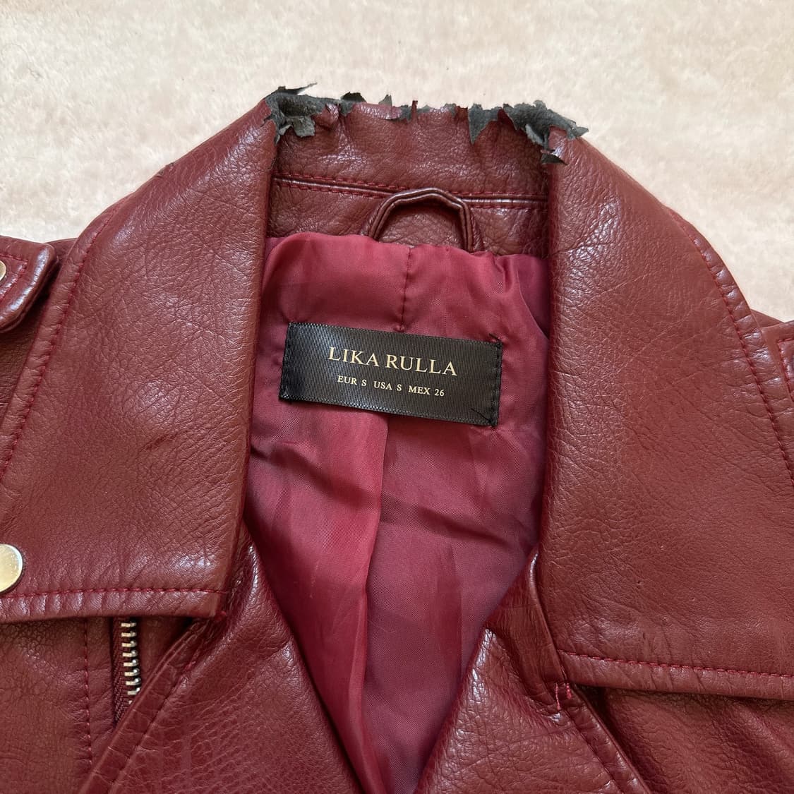 Lika Rulla 리카루라 버건디 라이더 가죽 자켓 상품이미지4