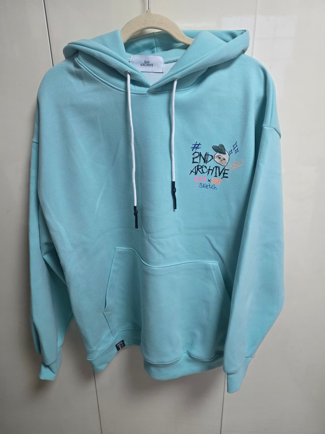 [새상품]2nd Archive 민트색 고양이 후드티 상품이미지1